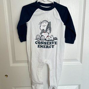 Baby Gap 18-24M Classic PEANUTS Onesie White with Navy Blue sleeves